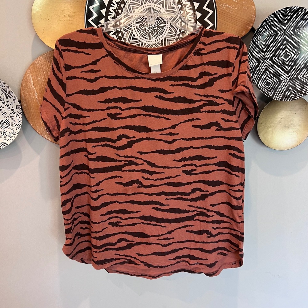 HM Basics Womens Large Tiger Print Cotton Short Sleeve Tee Terracotta Black L